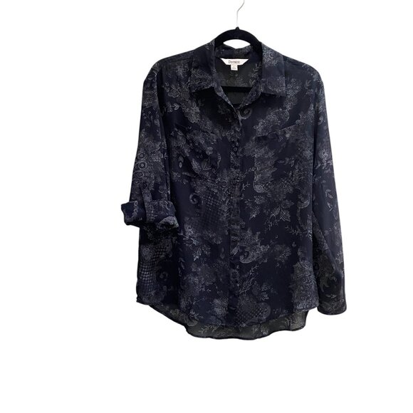 Decree Sheet Floral Whimsigoth Button Up Shirt Black Roll Tab Paisley Witchy-L - Picture 3 of 12